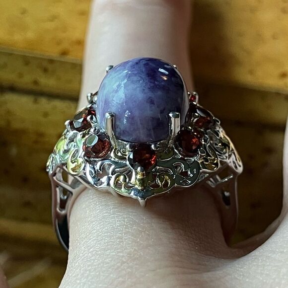 Rare Tiffany Stone Red Garnet Sterling Silver Cocktail Ring Size 7 - Picture 2 of 9